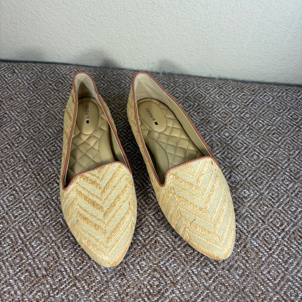 Birdies Womens Chevron Woven Slip-On Loafers in Natural Tan Sz 8.5 Casual Comfy